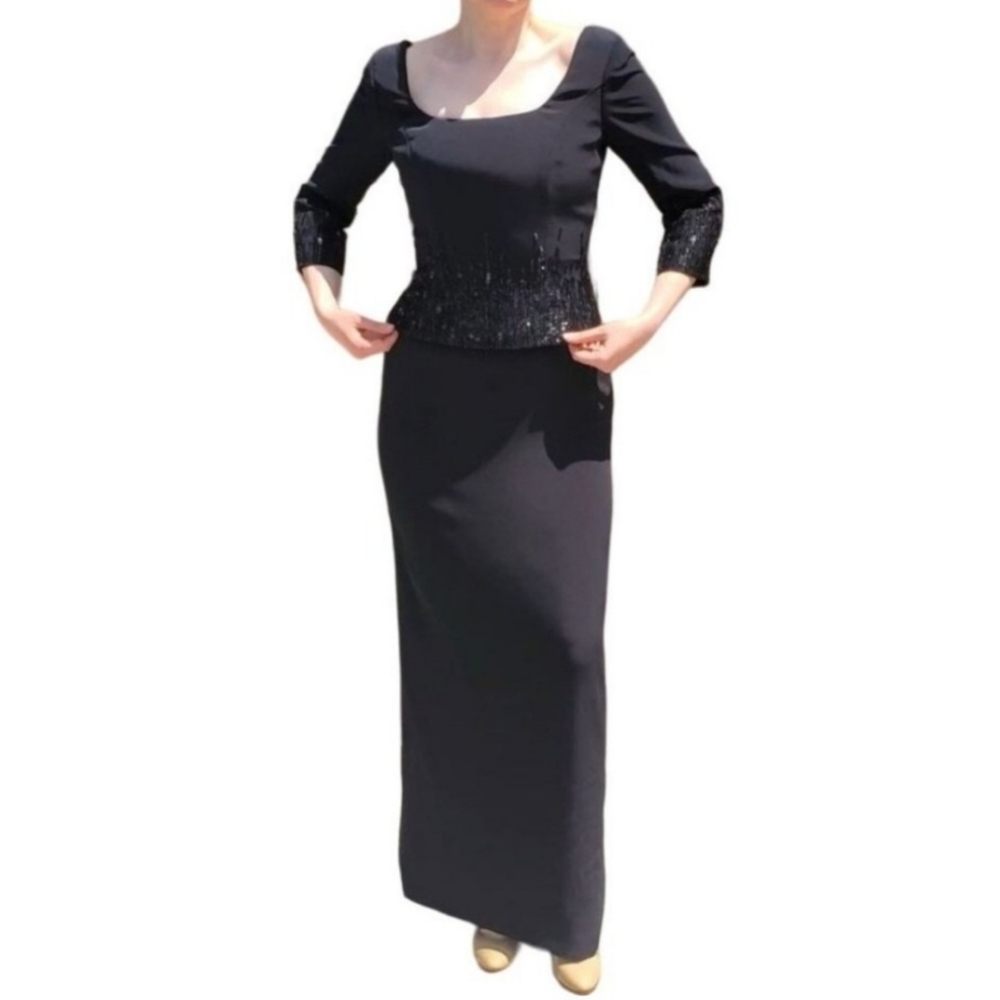 Vintage Black Alfred Angelo Beaded 3/4 Sleeve Mother of the Bride Gown Size 6